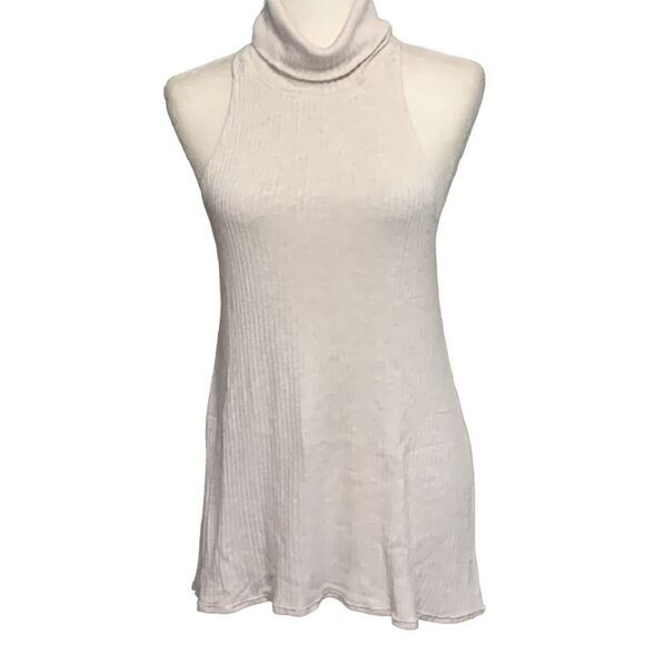 Free People We The Free L Ivory Linen Blend Sleeveless Turtleneck Tunic Top - Picture 1 of 5